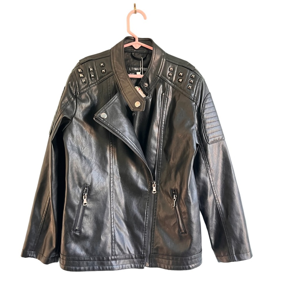 Girls Jacket Sz 11-12 Faux Leather Black